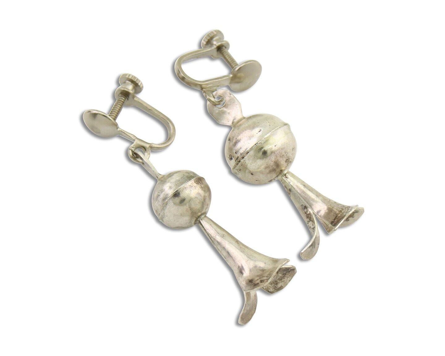 Navajo Earrings 925 Silver Squash Blossom Dangle Native American Artist C.80's