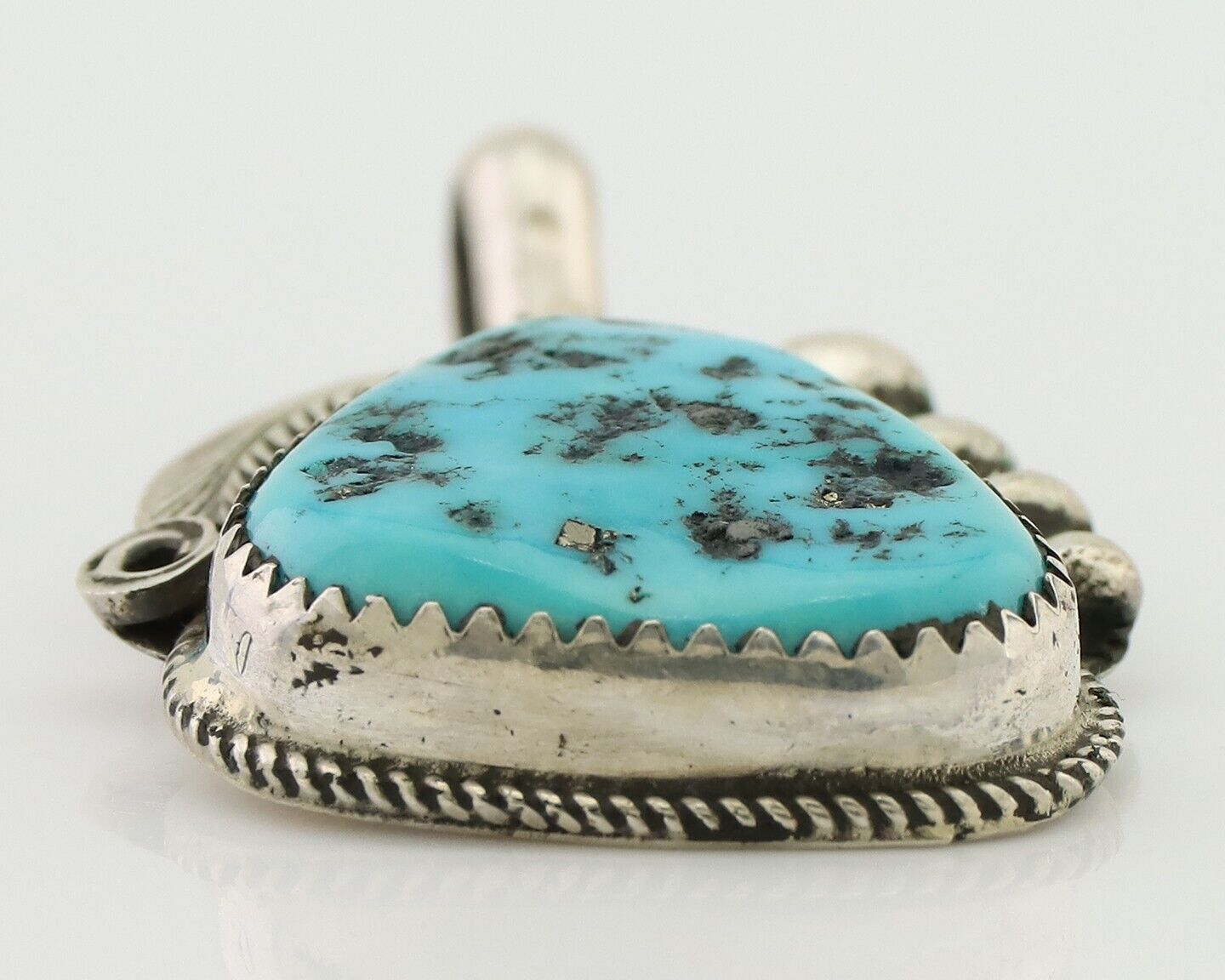 Navajo Pendant 925 Silver Sleeping B Turquoise Signed Justin Morris C.80's
