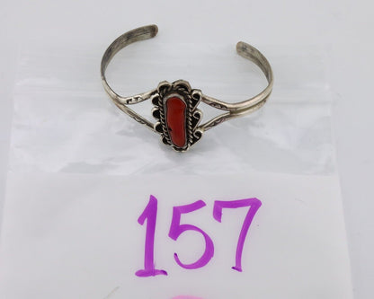 Navajo Bracelet 925 Silver Natural Red Coral Artist Signed L Begay C.80's