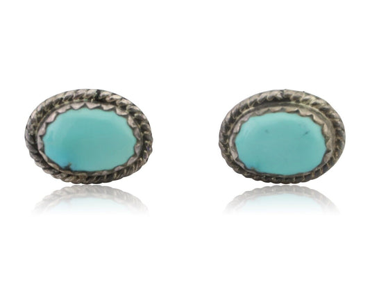 Navajo Earrings 925 Silver Natural Blue Turquoise Native American Artist C.80's