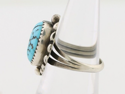Navajo Ring 925 Silver Sleeping Beauty Turquoise Artist Signed SC C.80's