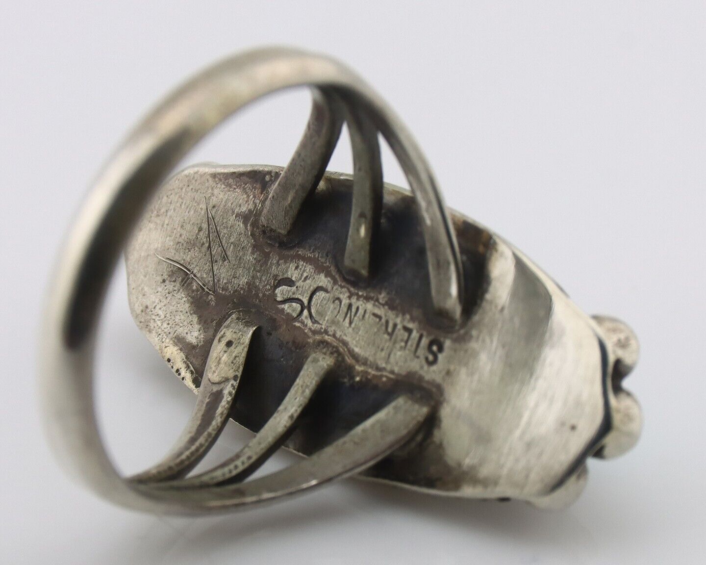 Navajo Ring .925 Silver Sleeping Beauty Turquoise Signed SkyStone Creations C80s
