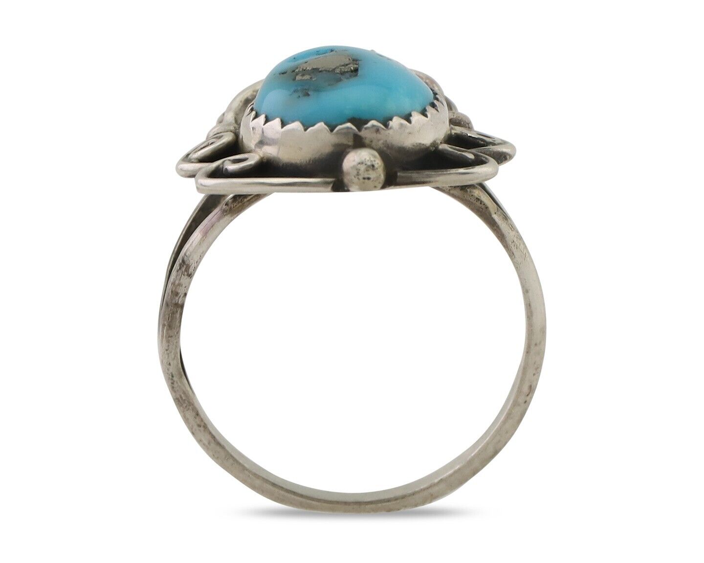 Navajo Ring 925 Silver Morenci Tuquoise Native American Artist C.80's