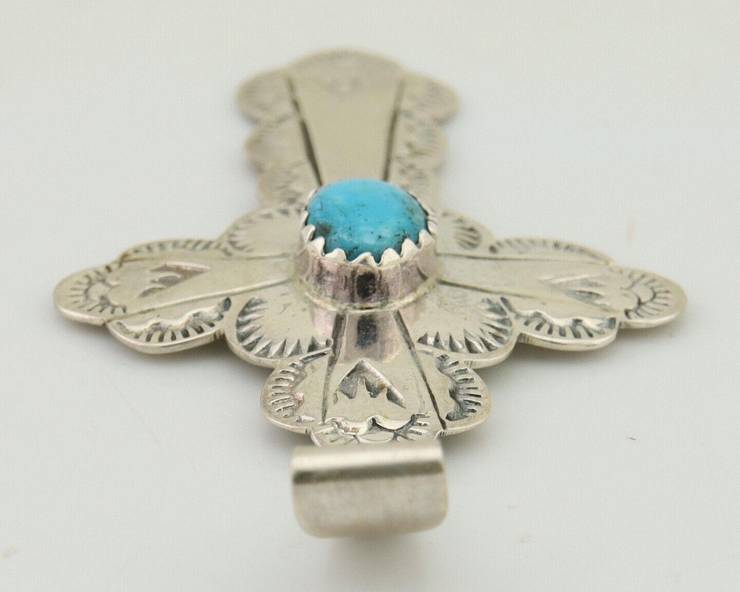 Navajo Cross Hand Stamped Pendant 925 Silver Turquoise Artist Gilbert Lee C.80's