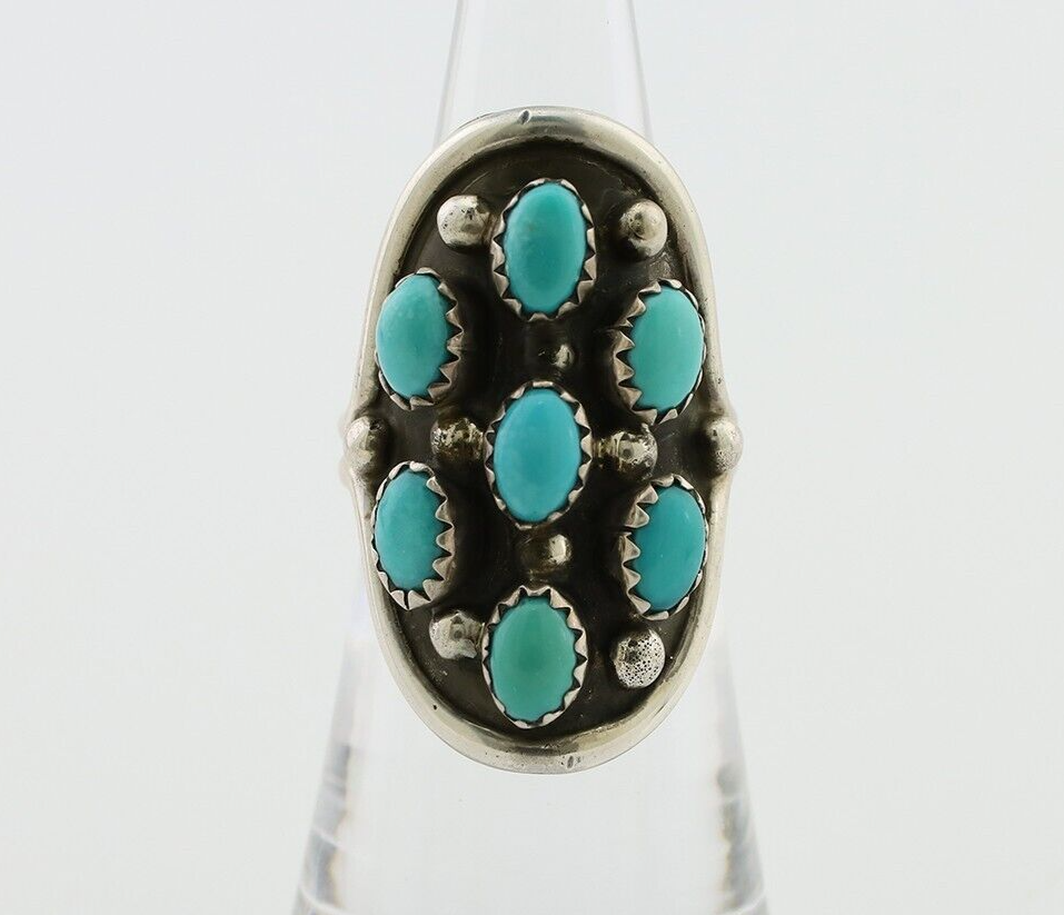 Navajo Handmade Ring 925 Silver Kingman Turquoise Artist Signed BB C.80's