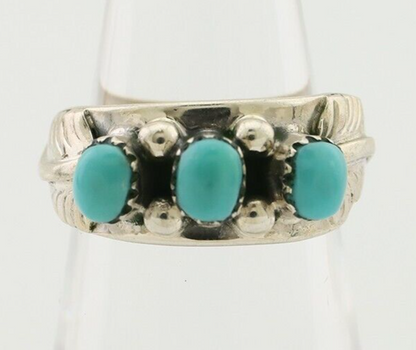 Navajo Ring 925 Silver Sleeping Beauty Turquoise Artist Signed WR C.80's