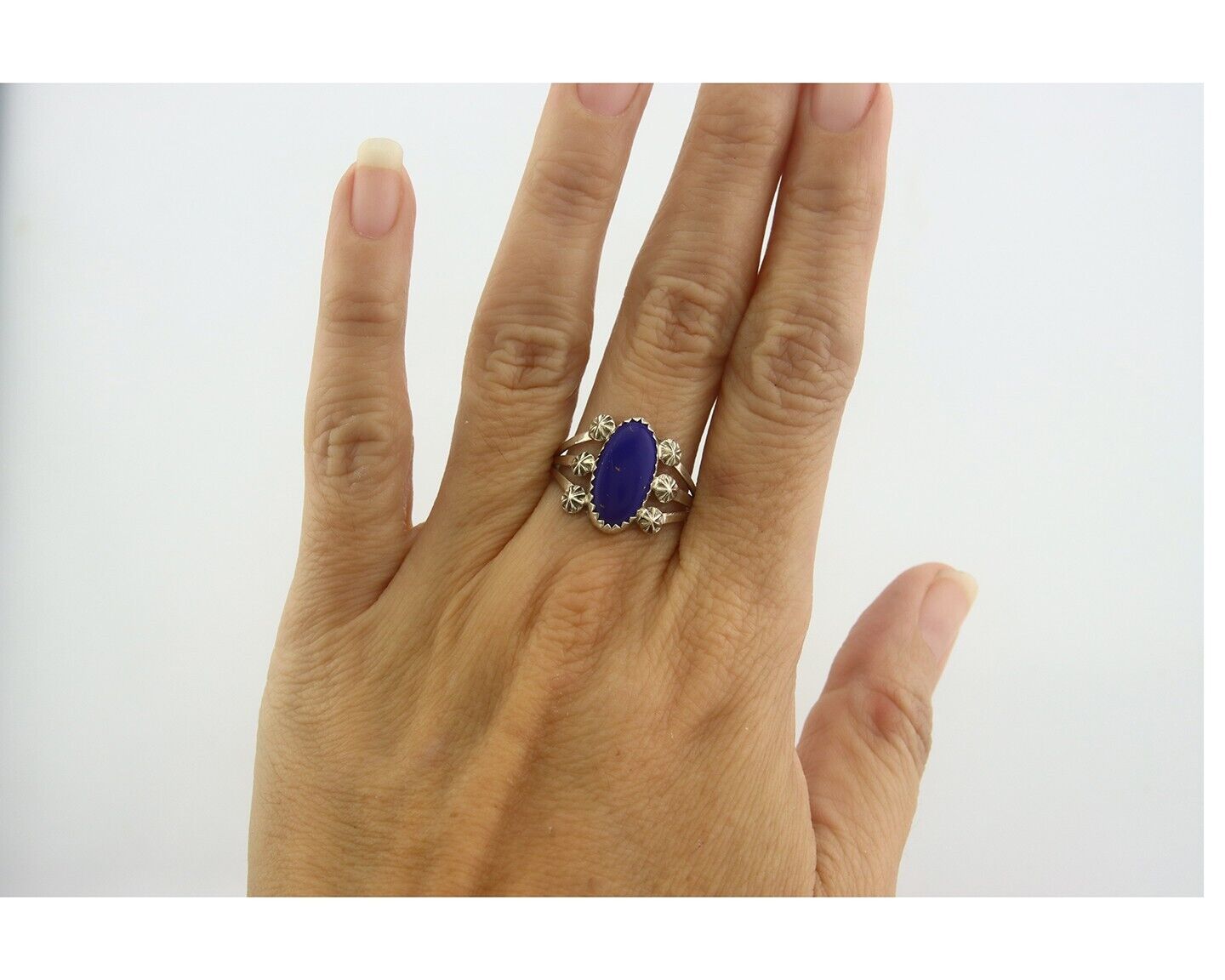 Navajo Ring 925 Sterling Natural Lapis Handmade Native Artist C.80's