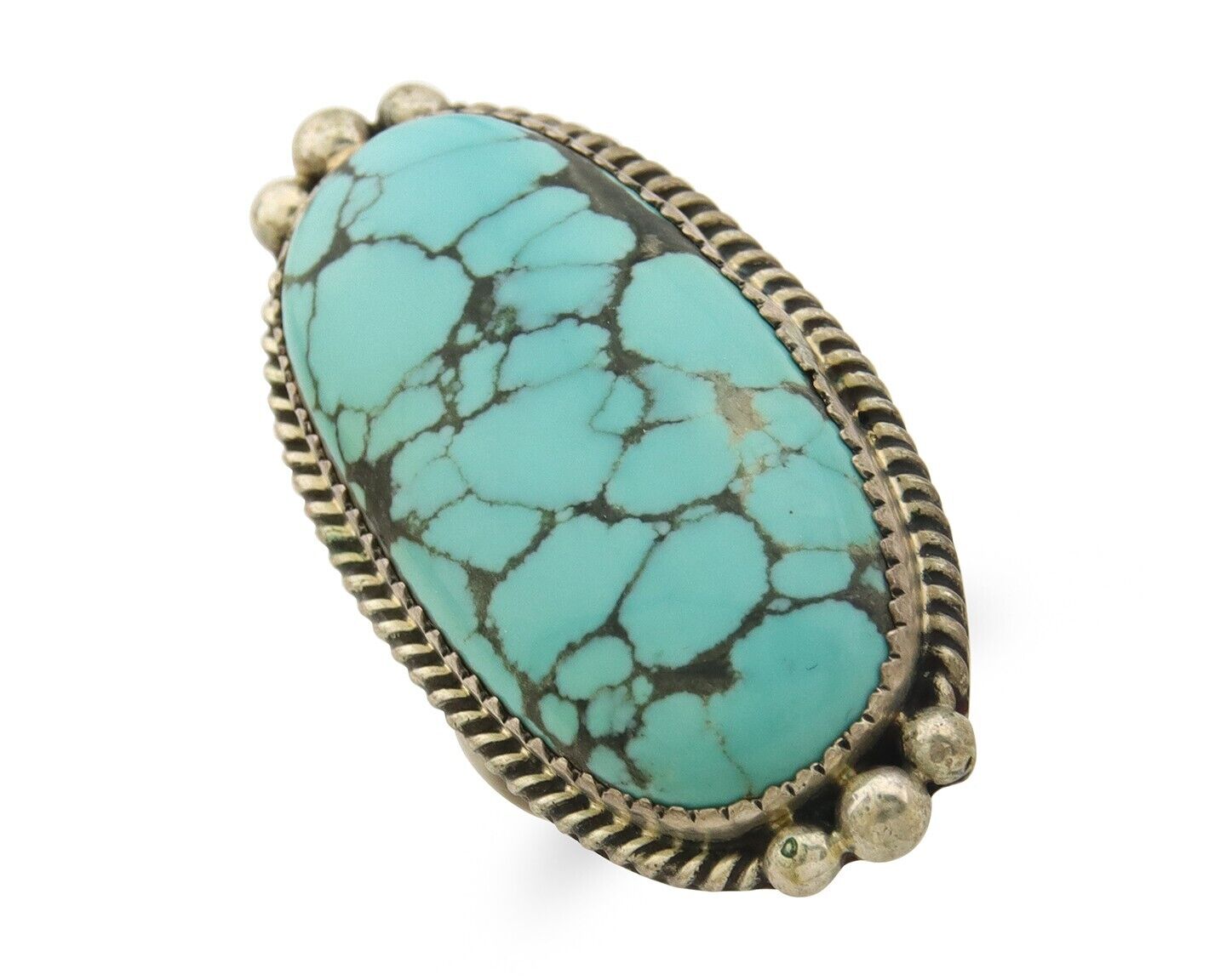 Navajo Ring 925 Sterling Spiderweb Blue Turquoise Native Artist C.80's Size 7.0