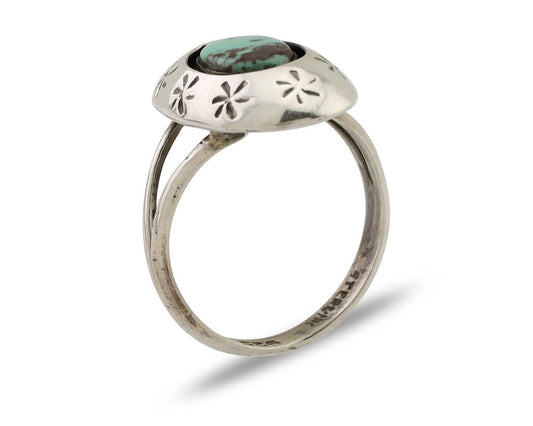 Navajo Ring 925 Silver Kingman Turquoise Native American Artist C.80's