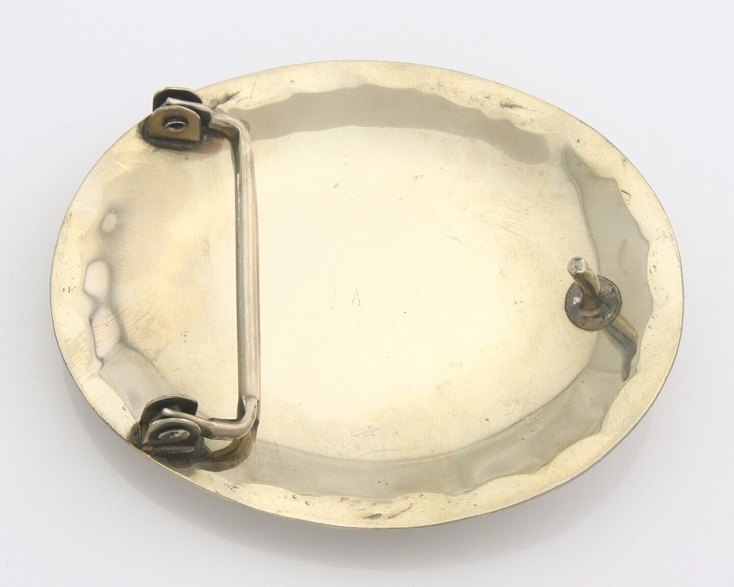 Navajo Belt Buckle .999 Nickel Buffalo Gemstone Signed 2.35 x 3.0 in C.80's