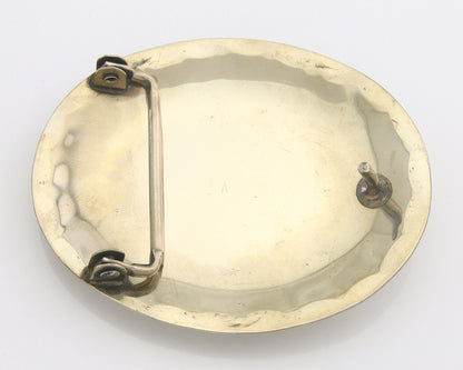 Navajo Belt Buckle .999 Nickel Buffalo Gemstone Signed 2.35 x 3.0 in C.80's