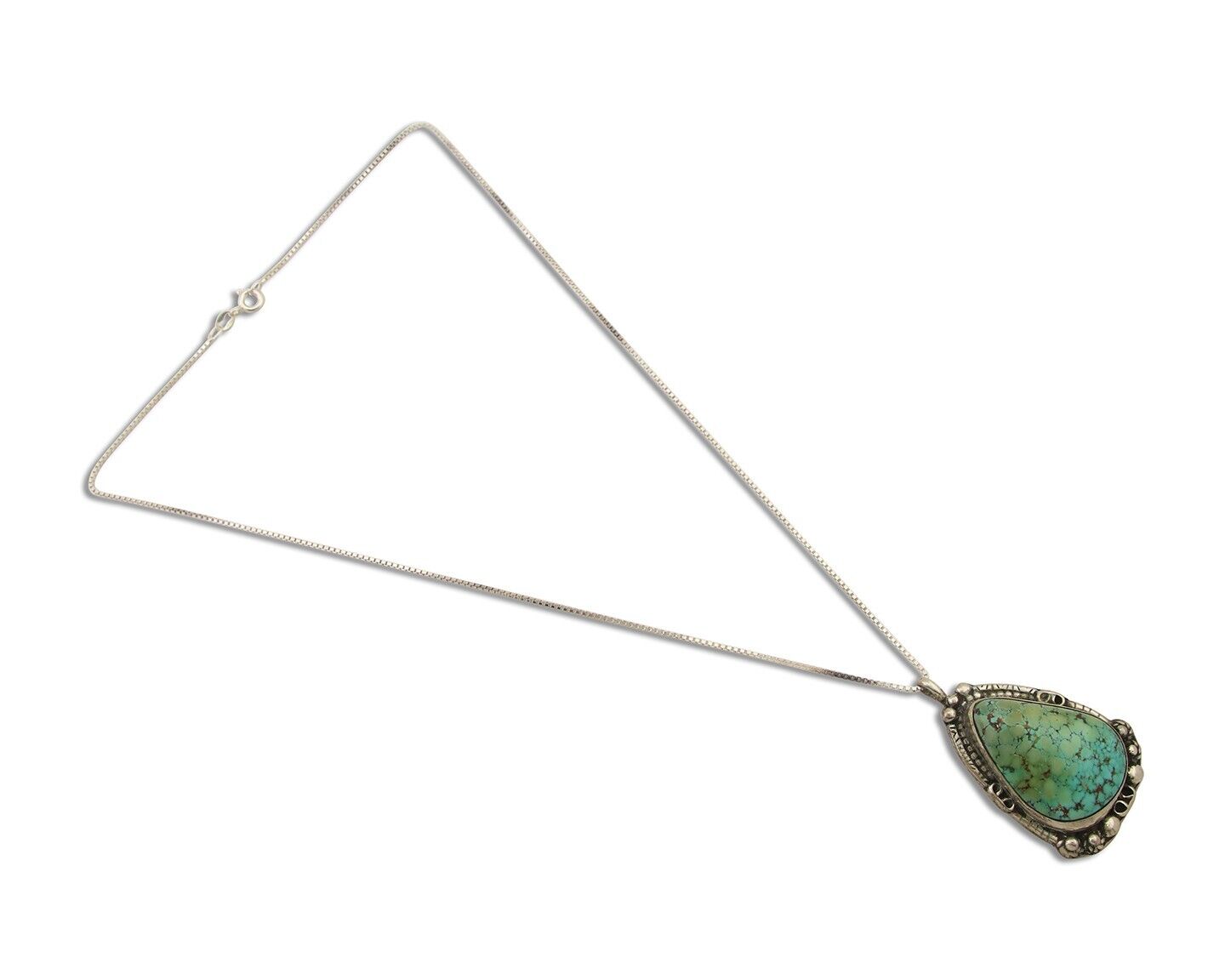 Navajo Necklace 925 Silver Natural Turquoise Artist Signed Jian C.80's
