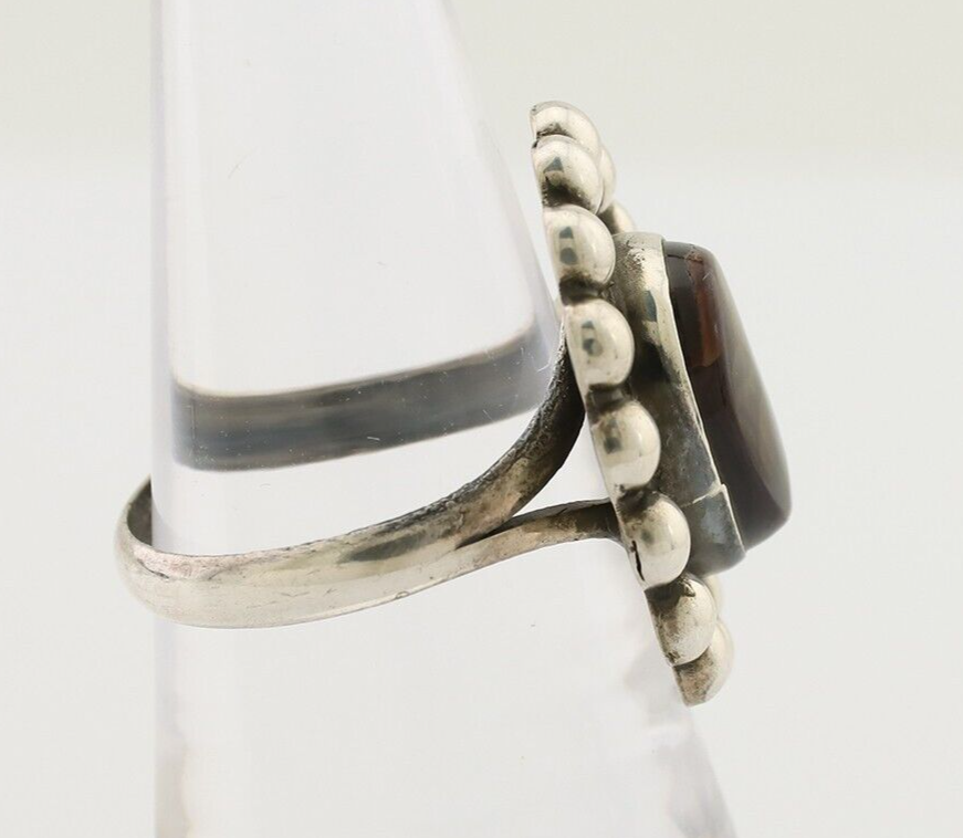 Navajo Handmade Ring 925 Silver Natural Fire Opal Native Artist Size 7.75 C.80's