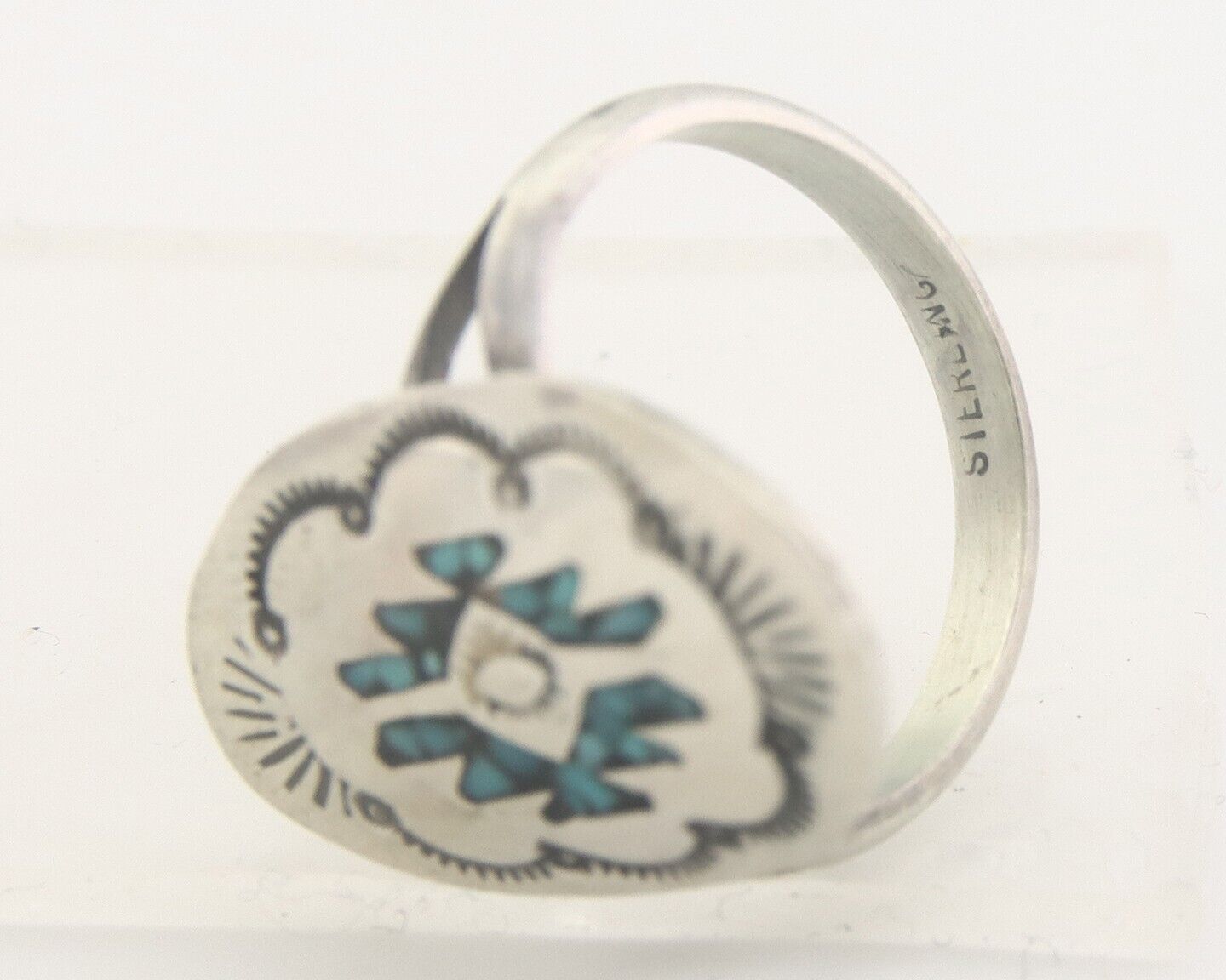 Navajo Ring 925 Sterling Natural Chip Inlay Turquoise C.80's Size 6.0