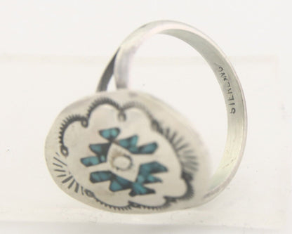 Navajo Ring 925 Sterling Natural Chip Inlay Turquoise C.80's Size 6.0