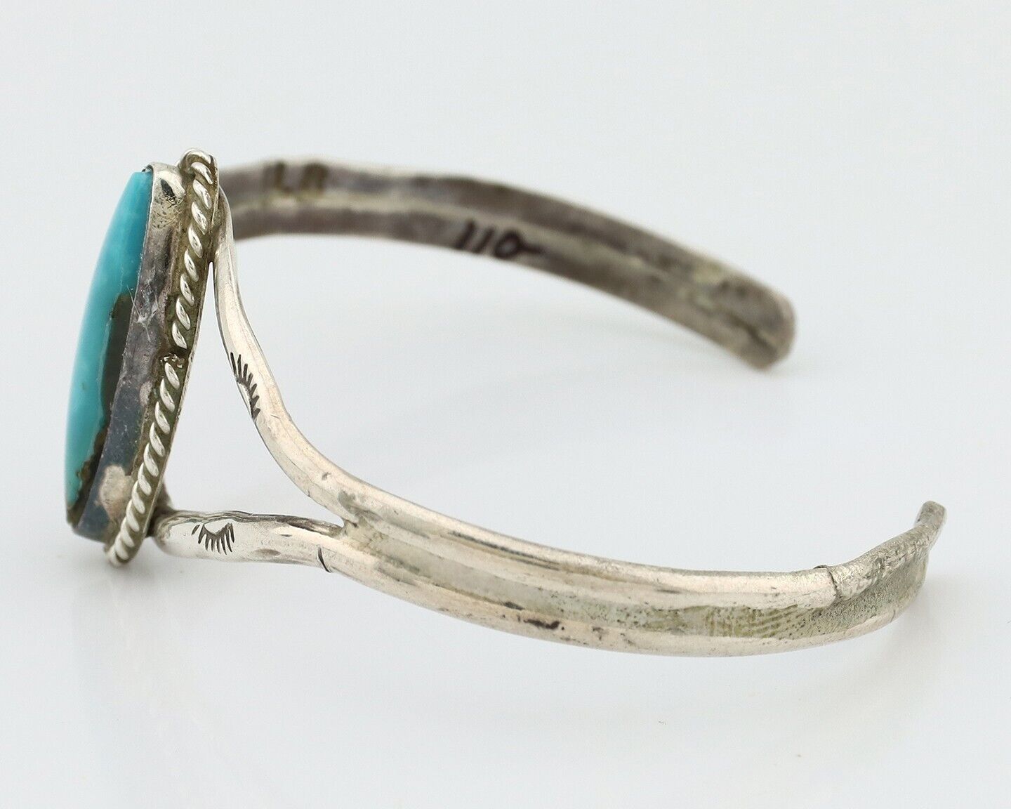 Navajo Bracelet 925 Silver Natural Blue Turquoise Artist Signed LB C.80's