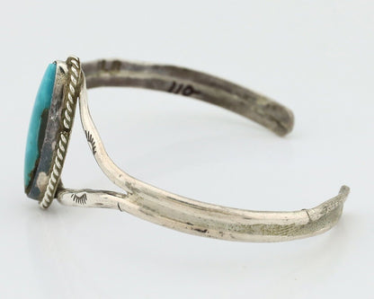 Navajo Bracelet 925 Silver Natural Blue Turquoise Artist Signed LB C.80's