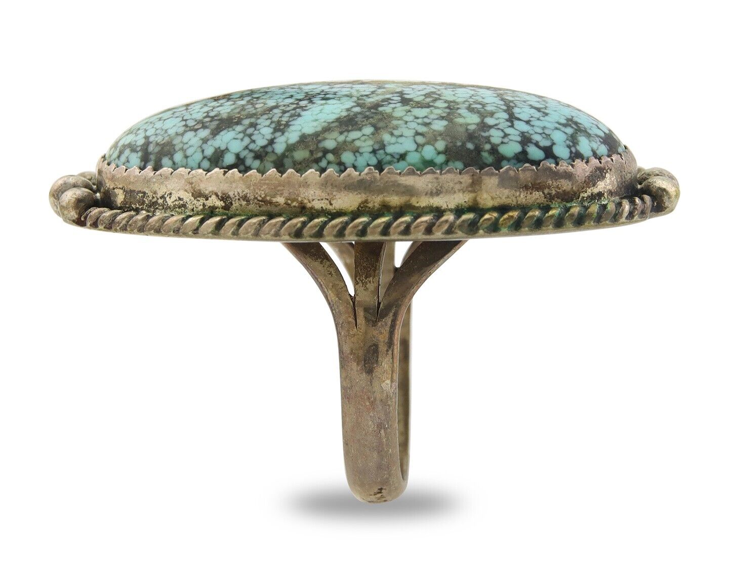 Navajo Ring 925 Sterling Spiderweb Blue Turquoise Native Artist C.80's Size 7.5