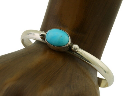 Navajo Cuff Bracelet Blue Turquoise 925 Silver Native American Artist C.80's