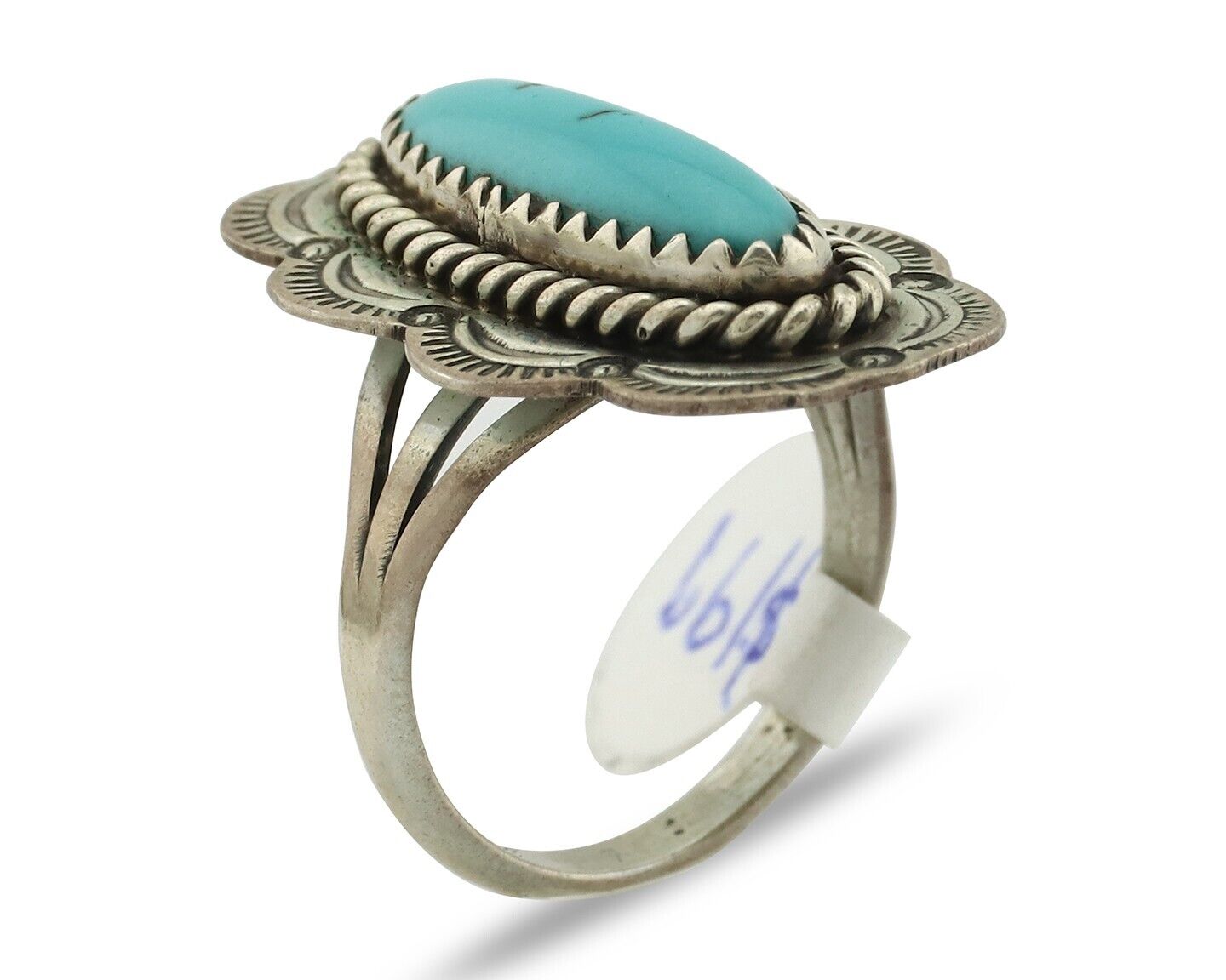 Navajo Ring .925 Silver Sleeping Beauty Turquoise Native American Artist C.80's