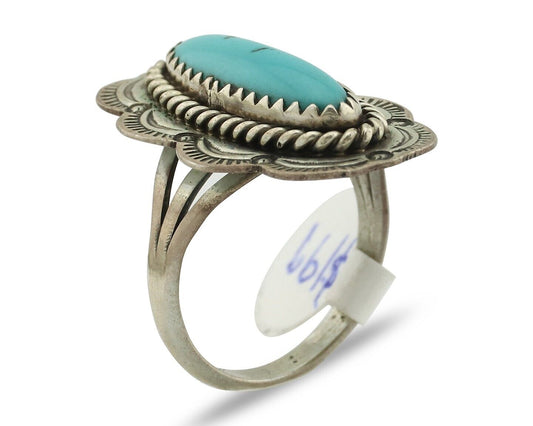 Navajo Ring .925 Silver Sleeping Beauty Turquoise Native American Artist C.80's