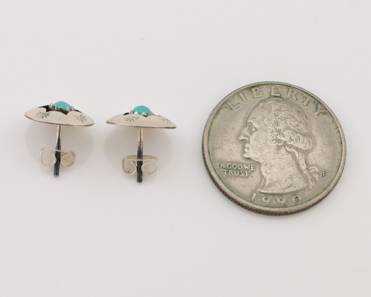 Navajo Handmade Earrings 925 Silver Natural Turquoise Native Artist C.80's