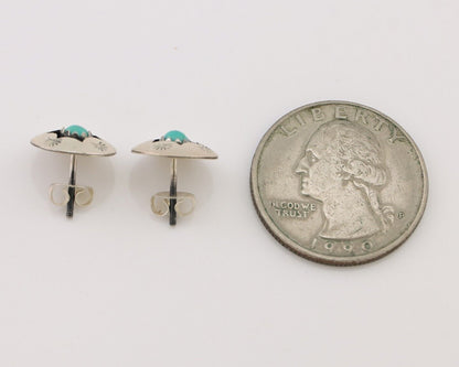 Navajo Handmade Earrings 925 Silver Natural Turquoise Native Artist C.80's