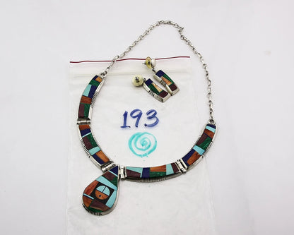 Navajo Necklace Earring Set Sterling Silver Gemstone Signed Frank Yellowhorse