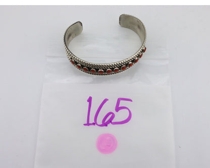 Zuni Bracelet 925 Silver Natural Red Coral Artist Signed B NATEWA C.80's