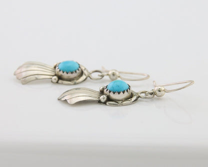 Navajo Earrings 925 Silver Blue Turquoise Artist Signed Kee Tsosie C.80's