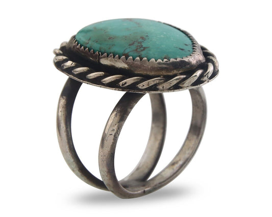 Navajo Ring 925 Sterling Turquoise Handmade Signed Diamond C.70's Size 11