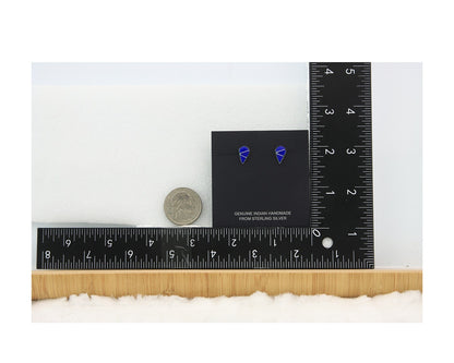 Navajo Earrings Sterling Silver Inlaid Natural Lapis Vintage Handmade