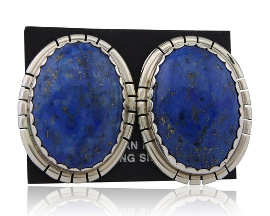 Navajo Paw Earrings 925 Silver Blue Denim Lapis Native American Artist C.80's