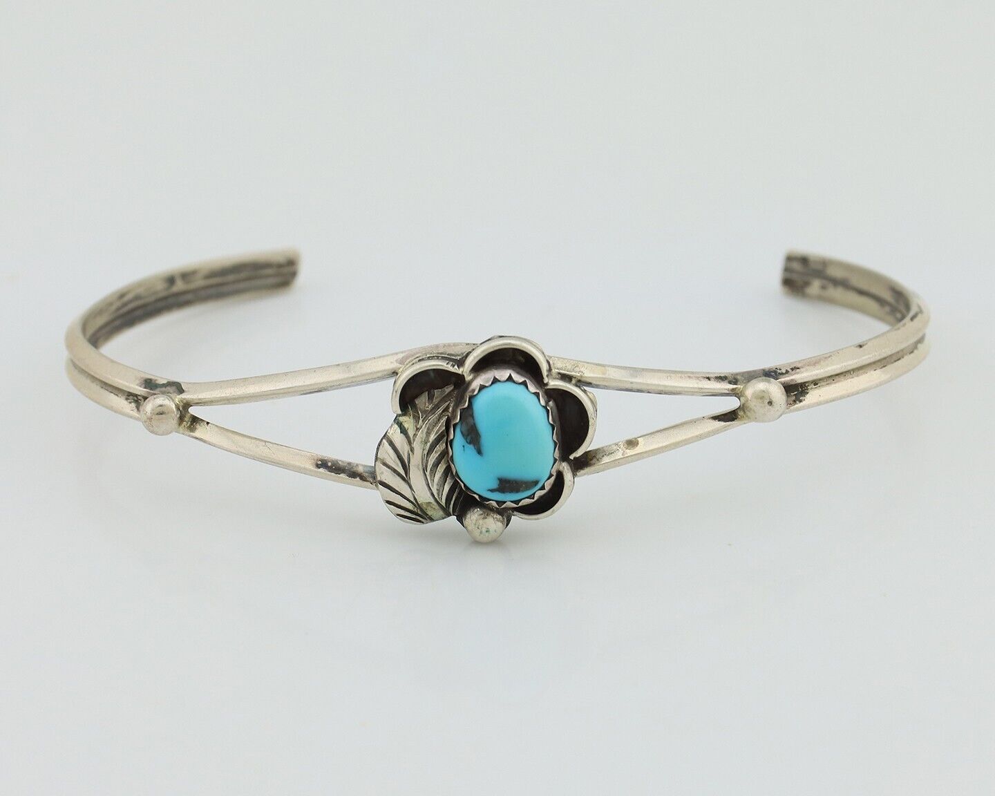 Navajo Bracelet 925 Silver Sleeping Beauty Turquoise Native American Artist C80s