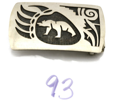 Navajo Belt Buckle .925 SOLID Sterling Silver Handmade Overlay Circa 1980's