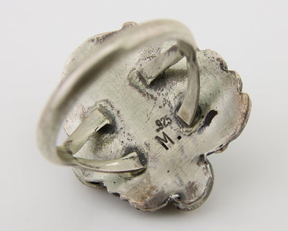 Navajo Ring 925 Silver Blue Turquoise Signed M C.80's
