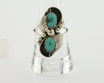 Navajo Ring 925 Silver Natural Slab Turquoise Artist Signed WR C.80's