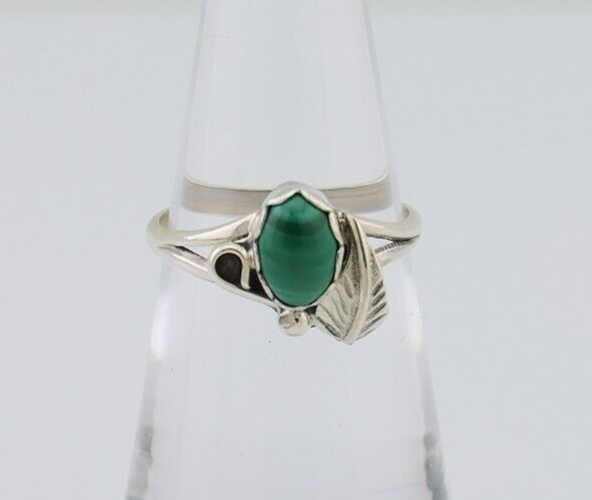 Navajo Handmade Ring 925 Silver Natural Malachite Native Artist Size 6.0 C.80's