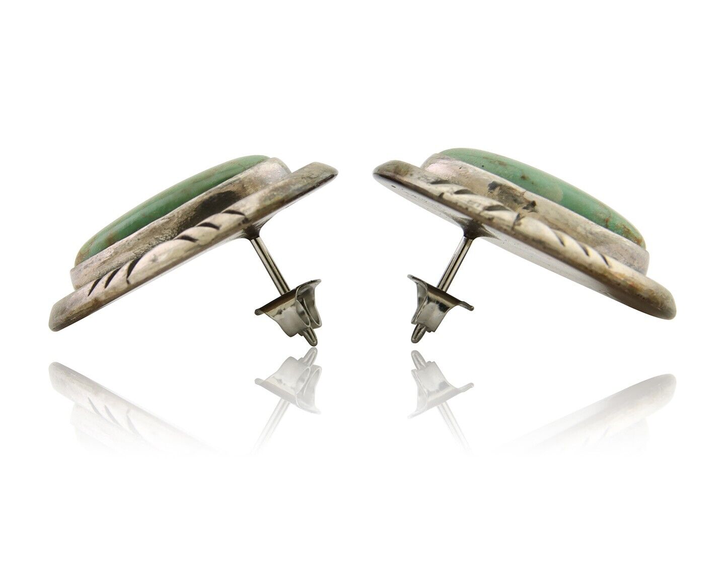 Navajo Earrings 925 Silver Kingman Turquoise Native American Artist C.80's