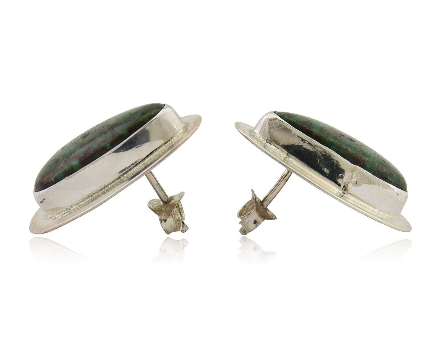 Navajo Shield Earrings 925 Silver Natural Turquoise Artist Signed M.S. C.80's