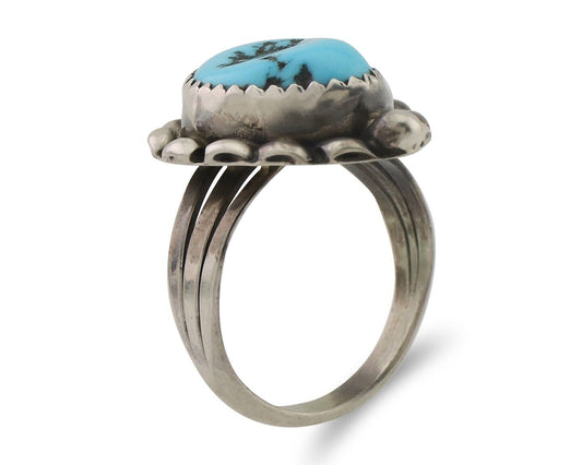 Navajo Ring 925 Silver Sleeping Beauty Turquoise Artist Signed SC C.80's