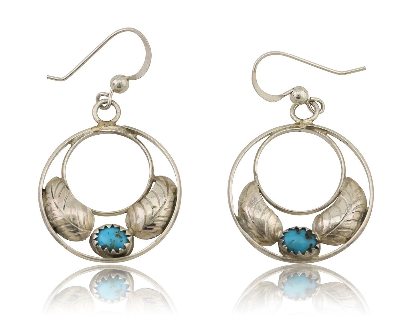 Navajo Handmade Dangle Earrings 925 Silver Blue Turquoise Native Artist C.80's