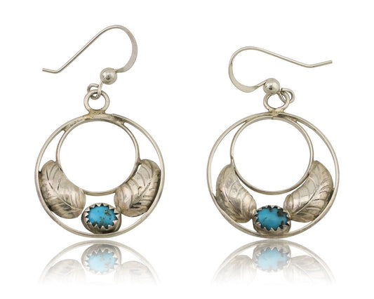 Navajo Handmade Dangle Earrings 925 Silver Blue Turquoise Native Artist C.80's