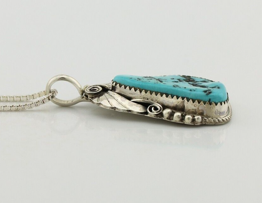 Navajo Necklace Pendant 925 Silver Blue Turquoise Signed Justin Morris C.80's