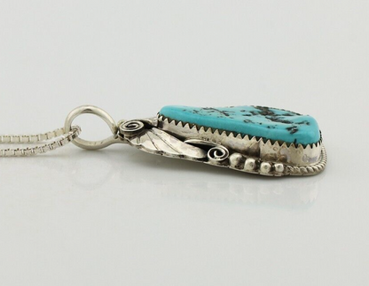 Navajo Necklace Pendant 925 Silver Blue Turquoise Signed Justin Morris C.80's
