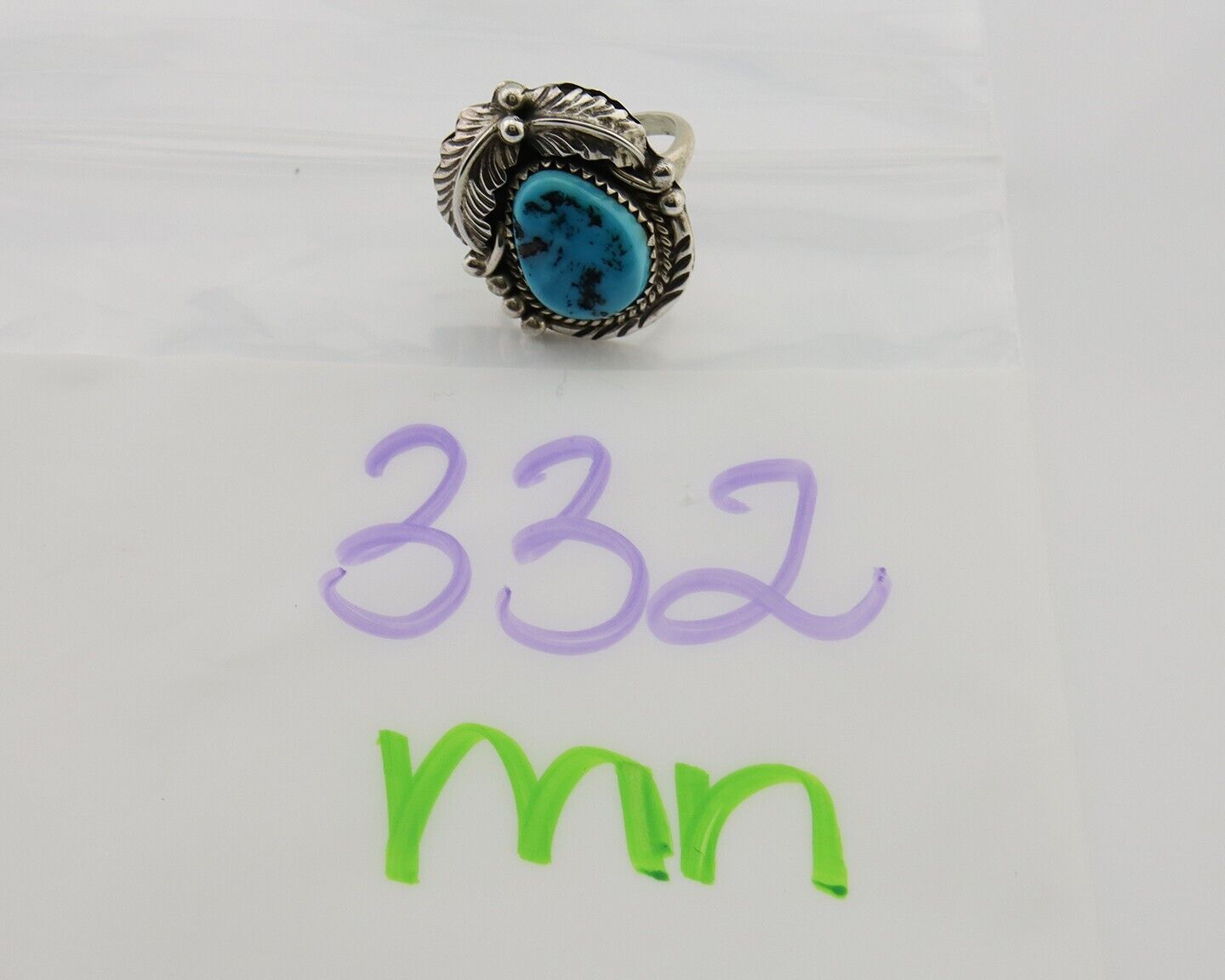 Navajo Ring .925 Silver Natural Slab Turquoise Artist Signed M. S. C.80's