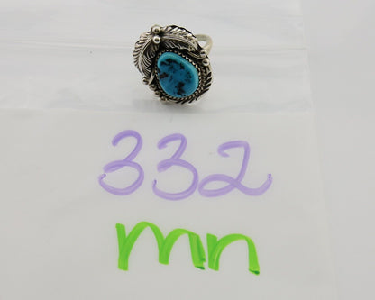 Navajo Ring .925 Silver Natural Slab Turquoise Artist Signed M. S. C.80's