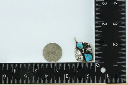 Navajo Pendant 925 Sterling Silver Natural Turquoise Vintage Artist Signed PM