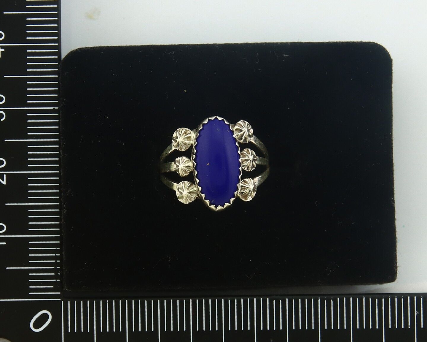 Navajo Ring 925 Sterling Natural Lapis Handmade Native Artist C.80's