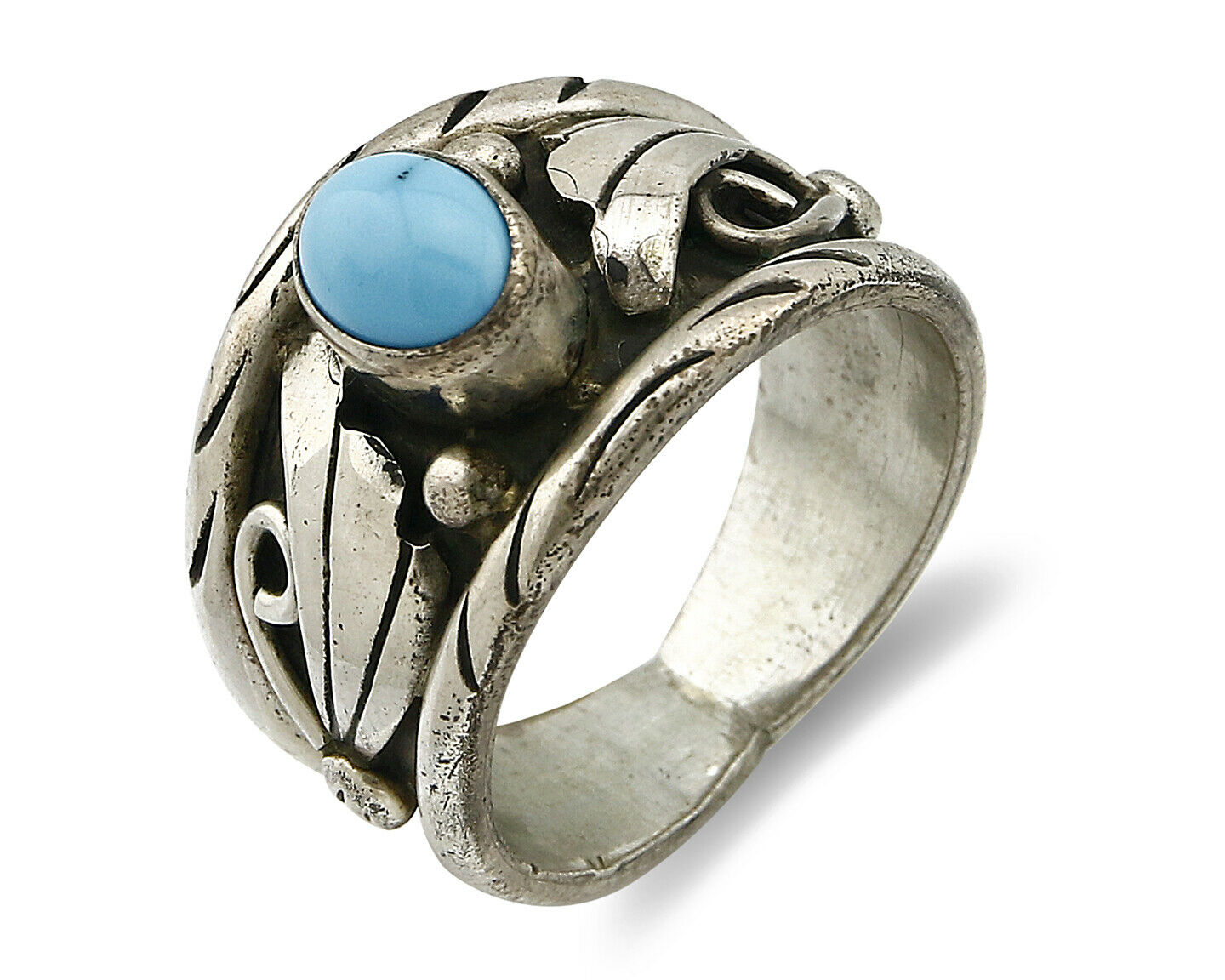 Navajo Ring .925 Silver Handmade Sleeping Beauty Turquoise Signed ELA C.80's